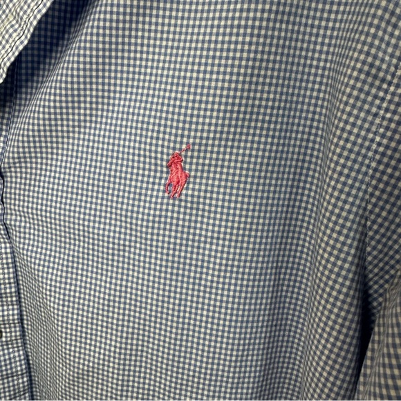 Ralph Lauren Blue & White Checked Gingham Pink Pony Button Down Shirt Large - Picture 3 of 7